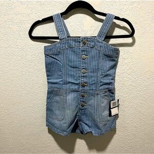 DKNY NWT Blue Pinstripe Button Front Jumpsuit Classic Denim Style